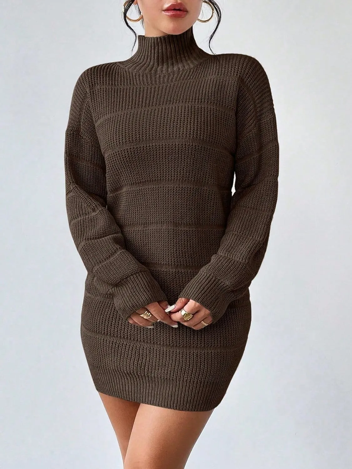 Women's Winter Sweater Dress Long Sleeve Turtleneck Chunky Knitwear Dress Pullover Bodycon Sweater Dress