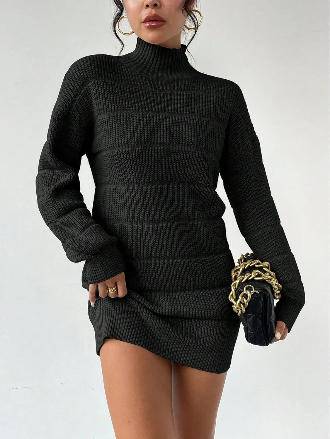 Women's Winter Sweater Dress Long Sleeve Turtleneck Chunky Knitwear Dress Pullover Bodycon Sweater Dress