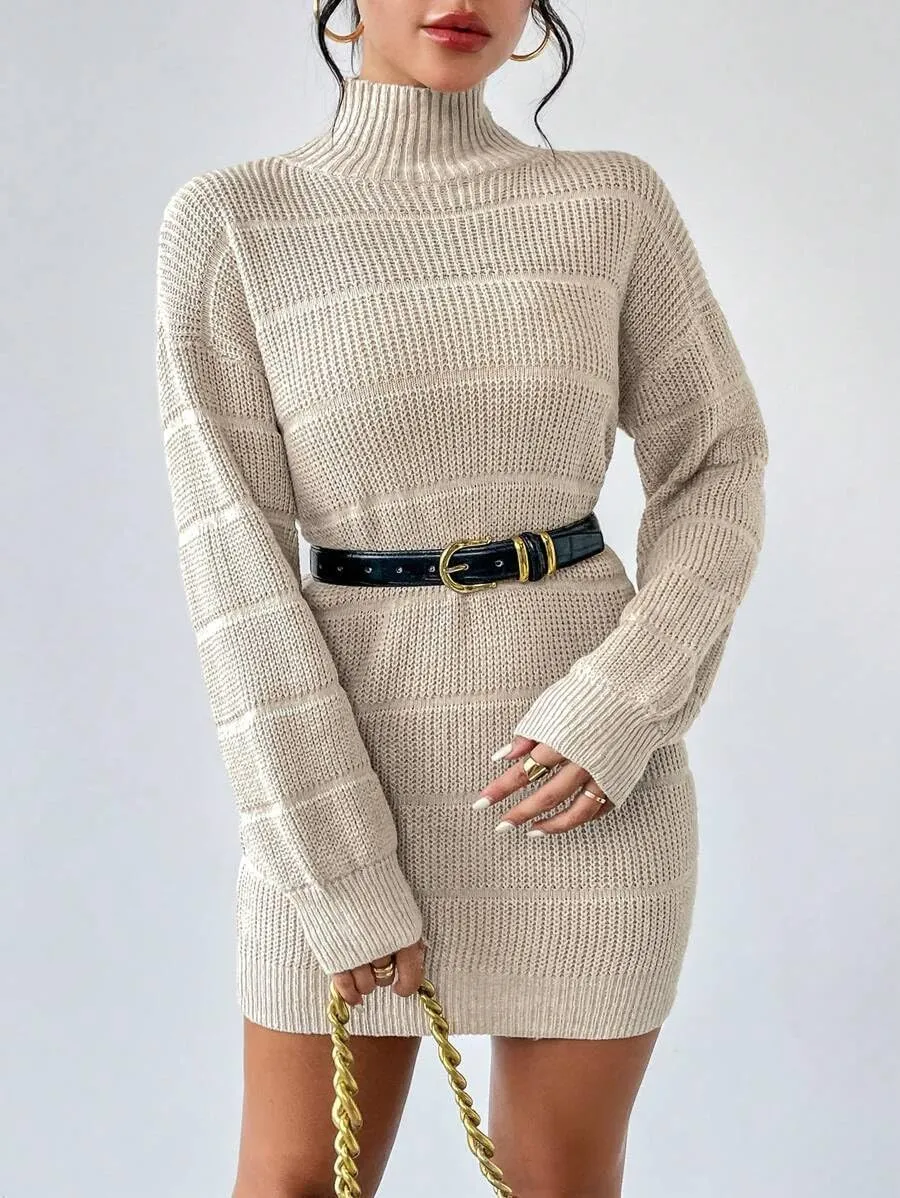 Women's Winter Sweater Dress Long Sleeve Turtleneck Chunky Knitwear Dress Pullover Bodycon Sweater Dress