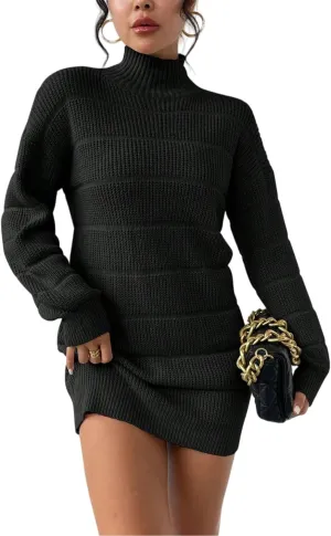 Women's Winter Sweater Dress Long Sleeve Turtleneck Chunky Knitwear Dress Pullover Bodycon Sweater Dress
