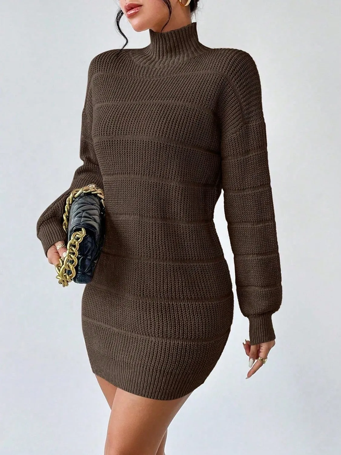 Women's Winter Sweater Dress Long Sleeve Turtleneck Chunky Knitwear Dress Pullover Bodycon Sweater Dress