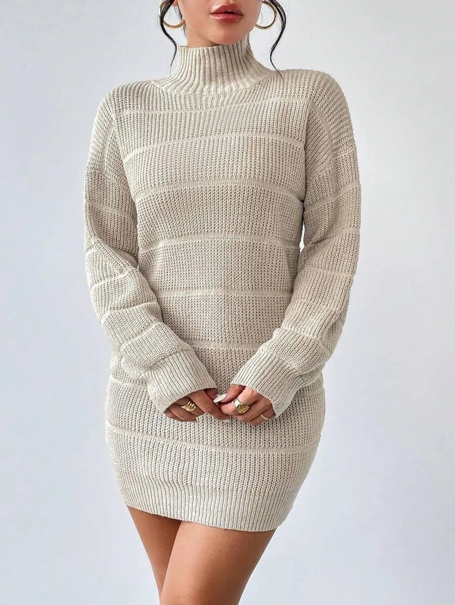 Women's Winter Sweater Dress Long Sleeve Turtleneck Chunky Knitwear Dress Pullover Bodycon Sweater Dress