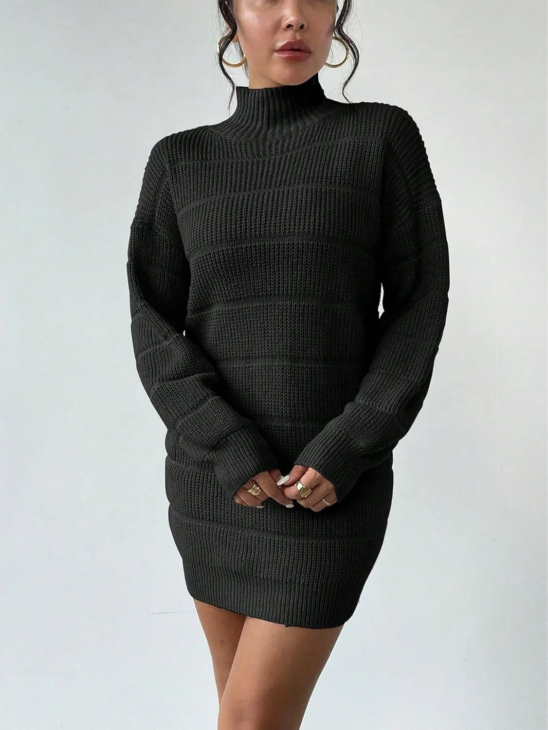 Women's Winter Sweater Dress Long Sleeve Turtleneck Chunky Knitwear Dress Pullover Bodycon Sweater Dress