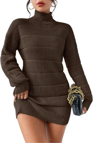 Women's Winter Sweater Dress Long Sleeve Turtleneck Chunky Knitwear Dress Pullover Bodycon Sweater Dress
