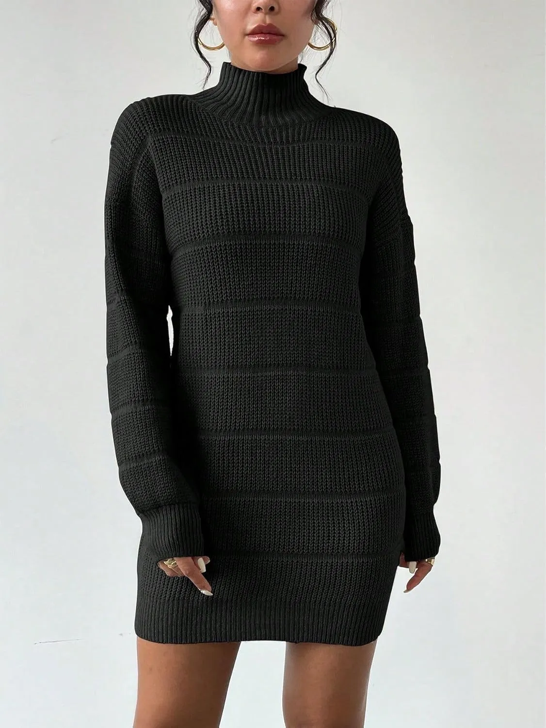 Women's Winter Sweater Dress Long Sleeve Turtleneck Chunky Knitwear Dress Pullover Bodycon Sweater Dress
