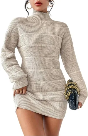Women's Winter Sweater Dress Long Sleeve Turtleneck Chunky Knitwear Dress Pullover Bodycon Sweater Dress