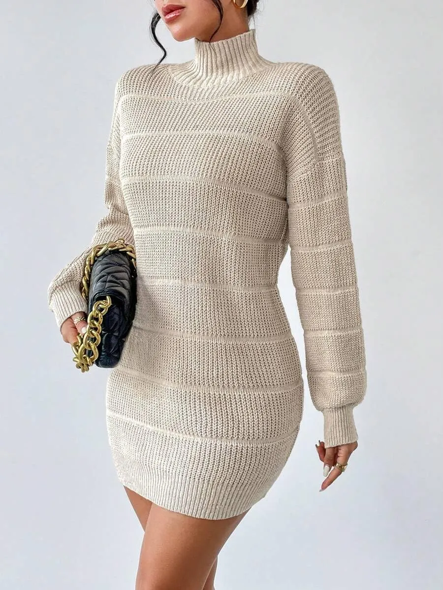 Women's Winter Sweater Dress Long Sleeve Turtleneck Chunky Knitwear Dress Pullover Bodycon Sweater Dress