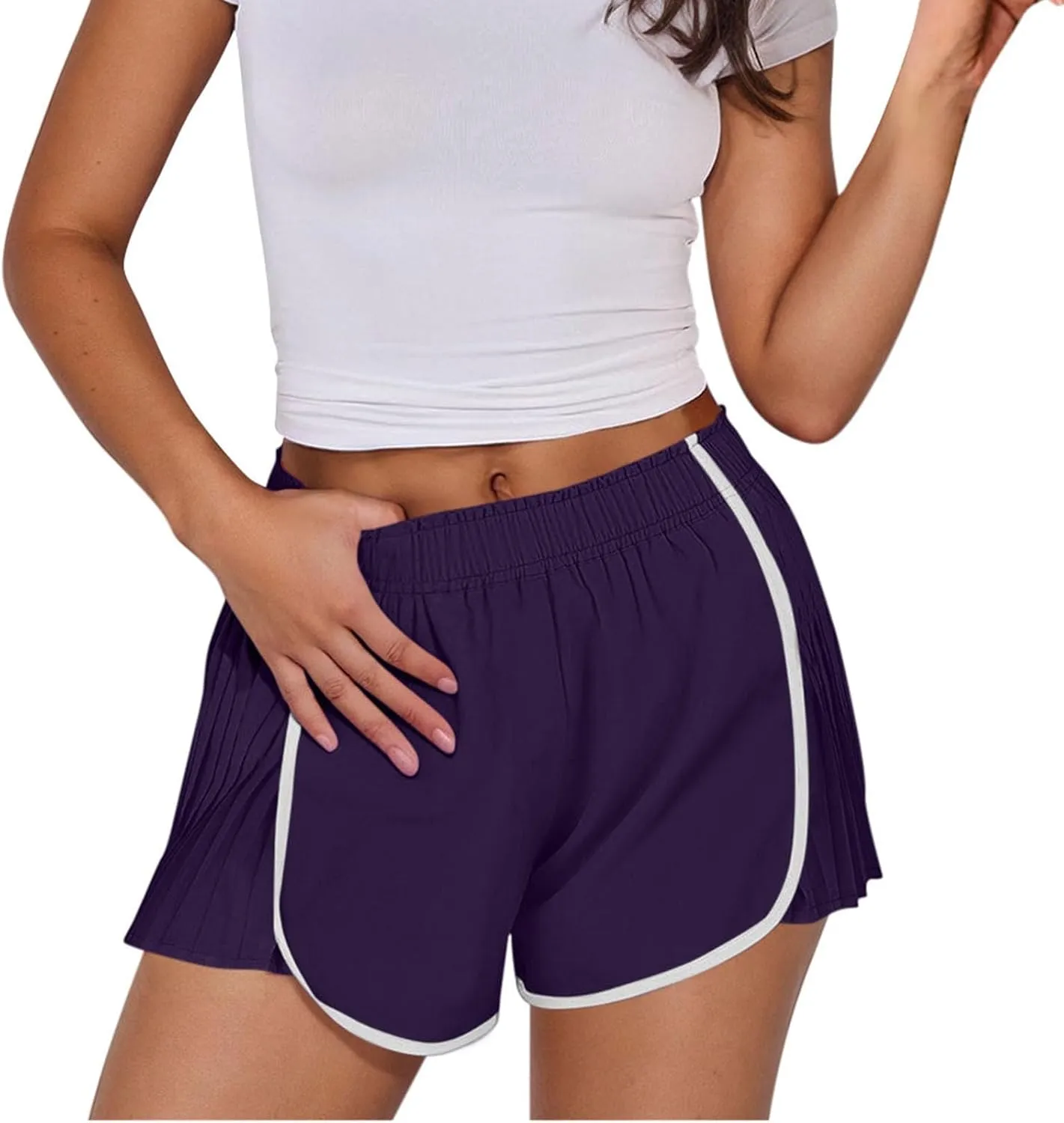 Workout Shorts Women Quick Dry Pleated Running Shorts Lightweight Comfy Athletic Tennis Shorts Loose Lounge Shorts