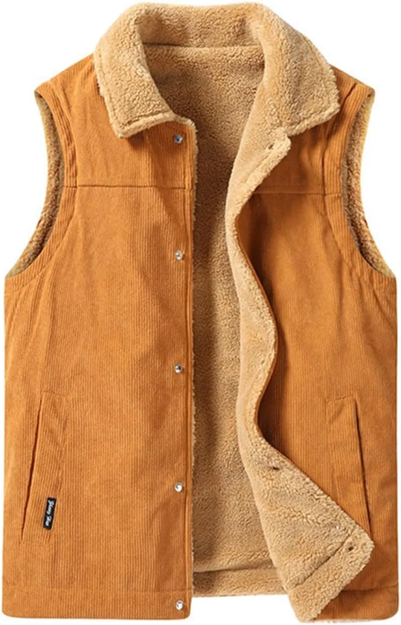 XIAXOGOOL Winter Vest For Men Sherpa Lined Vest Lapel Fleece Jacket Vests Casual Padded Vest Coats Warm Vest Gilet