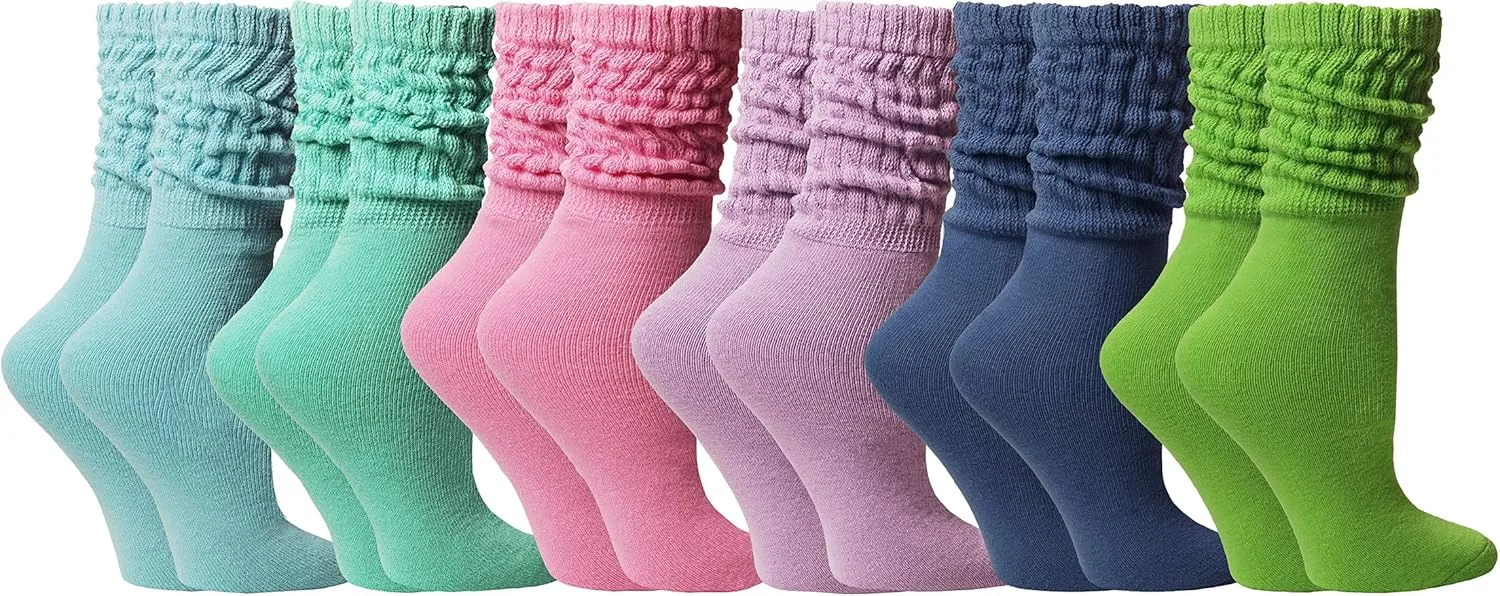 Yacht & Smith 6 Pairs Women's Scrunched Slouch Socks, Cotton Boot Socks Bulk Pack for Everyday Comfort & Style, Size 9-11