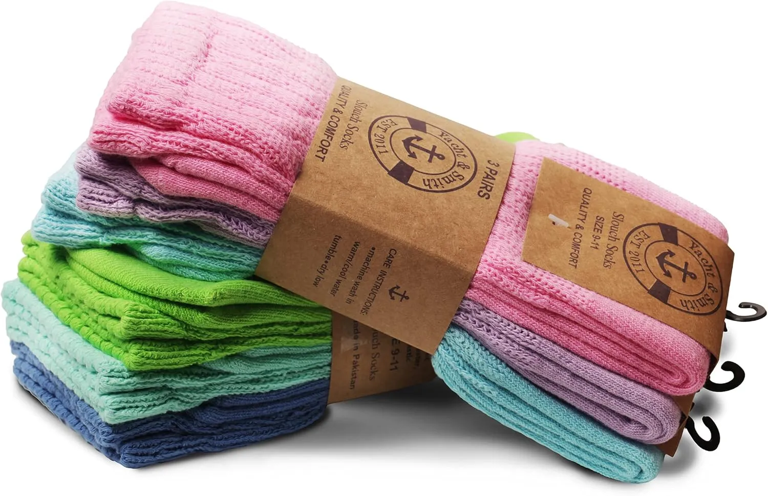 Yacht & Smith 6 Pairs Women's Scrunched Slouch Socks, Cotton Boot Socks Bulk Pack for Everyday Comfort & Style, Size 9-11