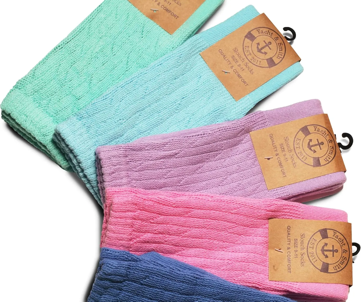 Yacht & Smith 6 Pairs Women's Scrunched Slouch Socks, Cotton Boot Socks Bulk Pack for Everyday Comfort & Style, Size 9-11