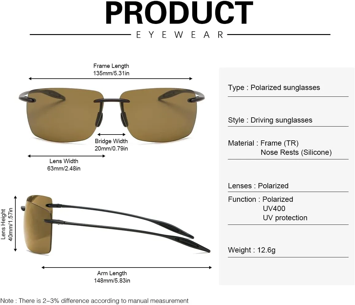 YIMI Rimless Polarized Sport Sunglasses for Men Women Driving Running Golf Glasses Anti Glare UV400 Protection Eyewear Shades