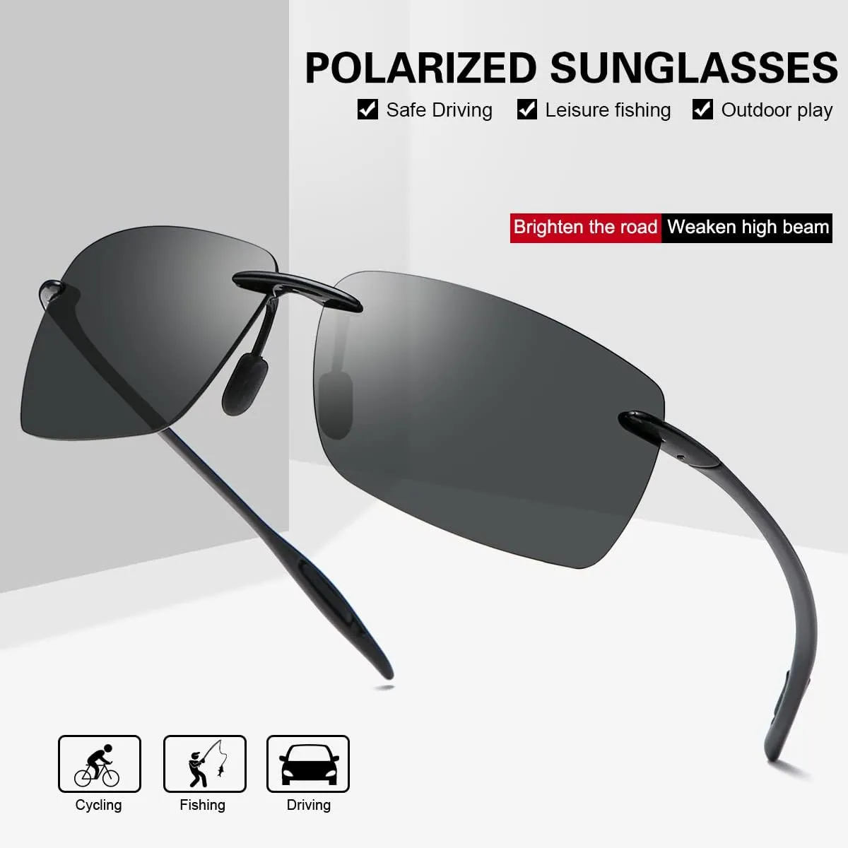 YIMI Rimless Polarized Sport Sunglasses for Men Women Driving Running Golf Glasses Anti Glare UV400 Protection Eyewear Shades