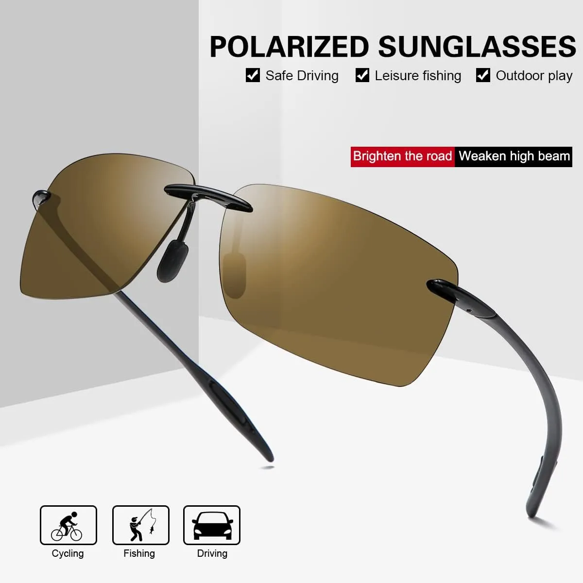 YIMI Rimless Polarized Sport Sunglasses for Men Women Driving Running Golf Glasses Anti Glare UV400 Protection Eyewear Shades