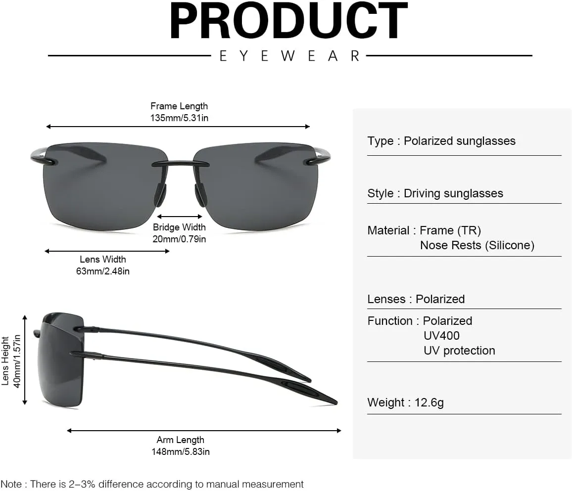 YIMI Rimless Polarized Sport Sunglasses for Men Women Driving Running Golf Glasses Anti Glare UV400 Protection Eyewear Shades