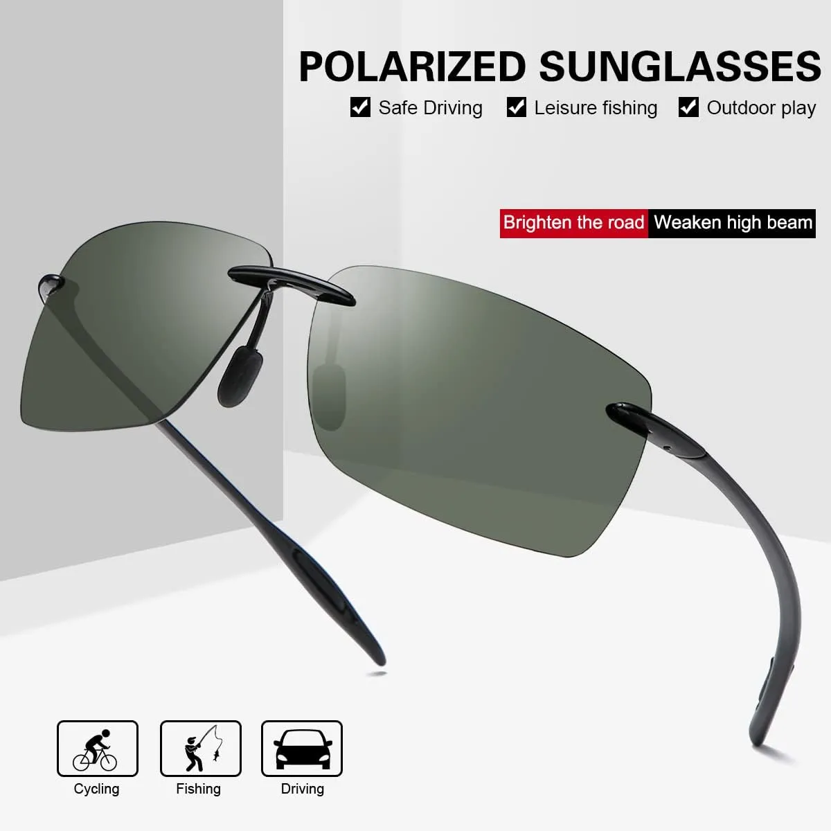 YIMI Rimless Polarized Sport Sunglasses for Men Women Driving Running Golf Glasses Anti Glare UV400 Protection Eyewear Shades