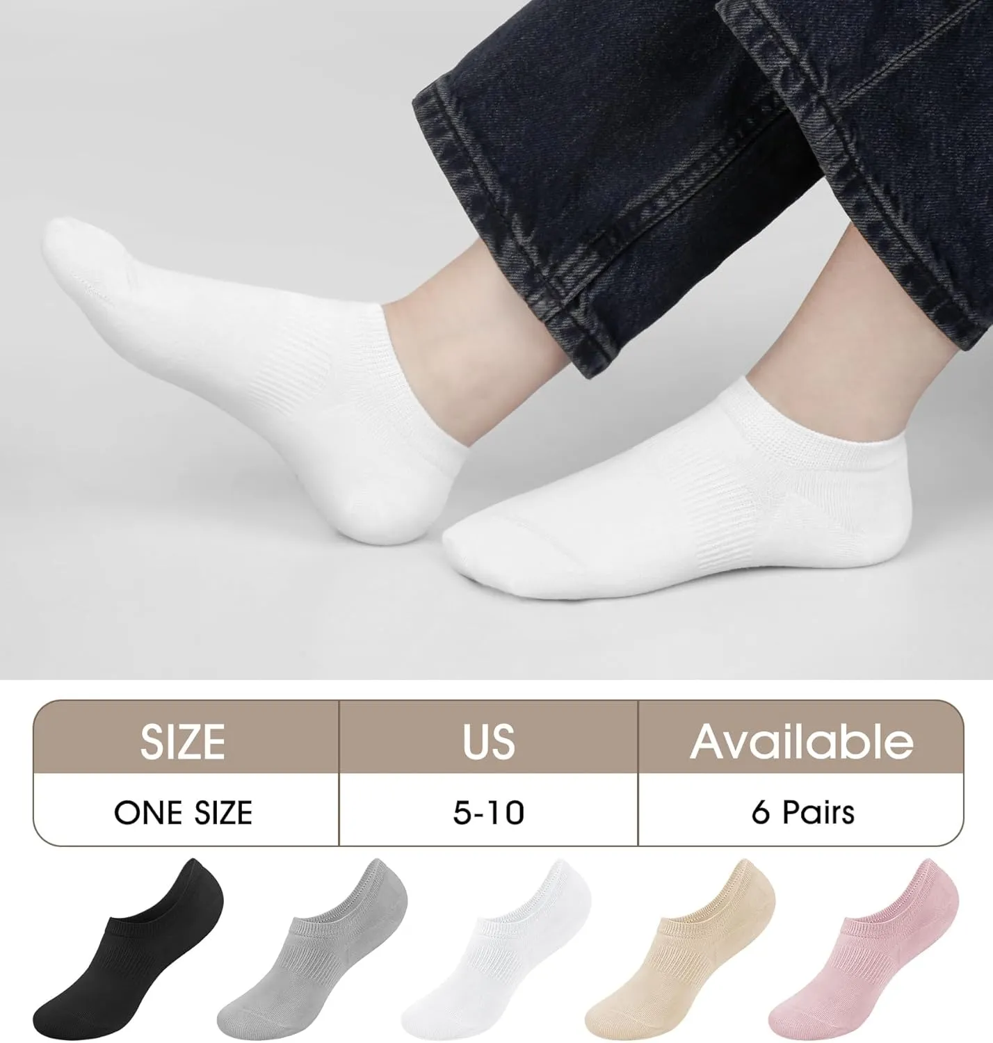 YSense Womens No Show Socks Low Cut Cushioned Cotton Non Slip Invisible Boat Socks 6 Pairs