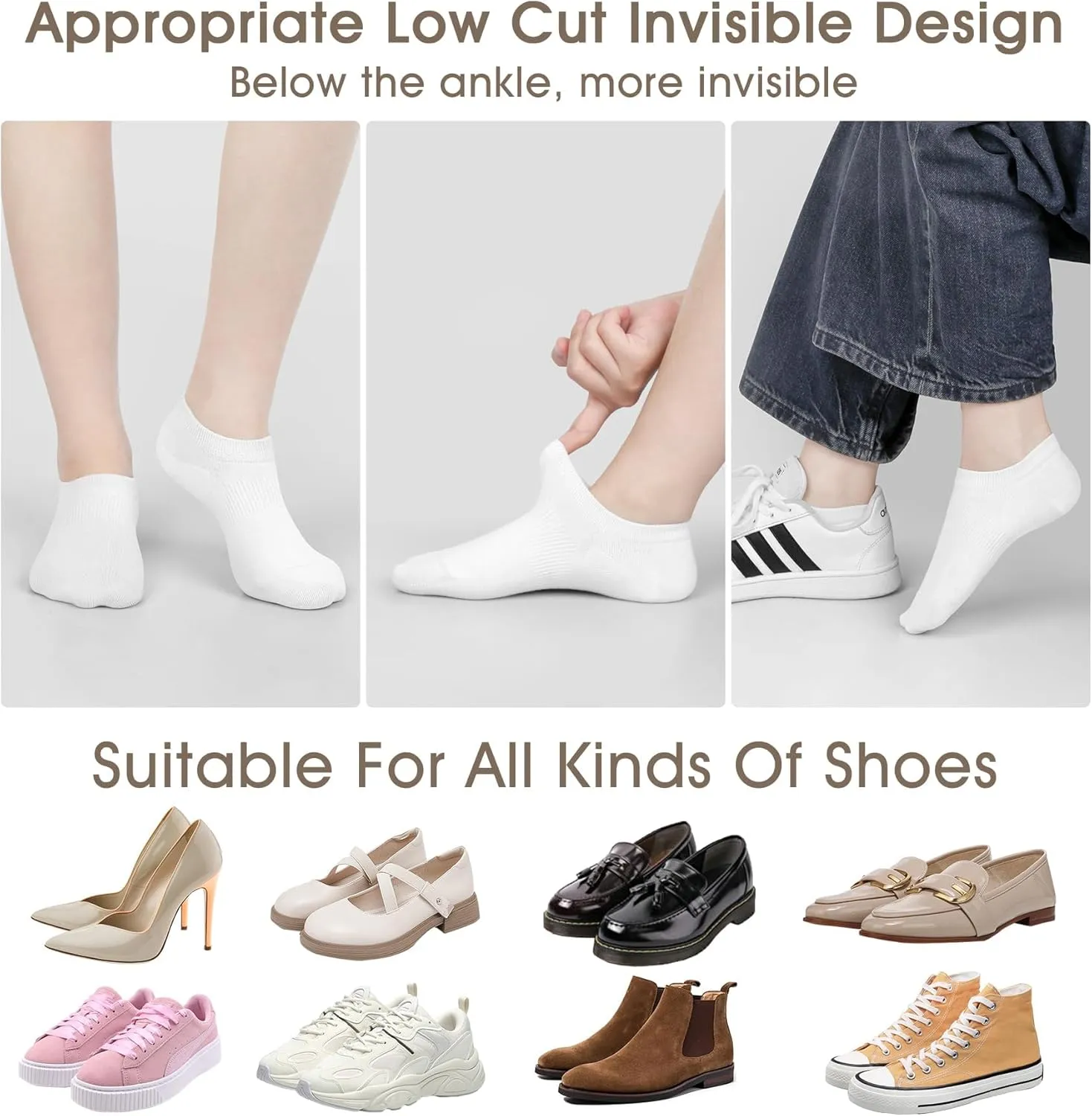 YSense Womens No Show Socks Low Cut Cushioned Cotton Non Slip Invisible Boat Socks 6 Pairs