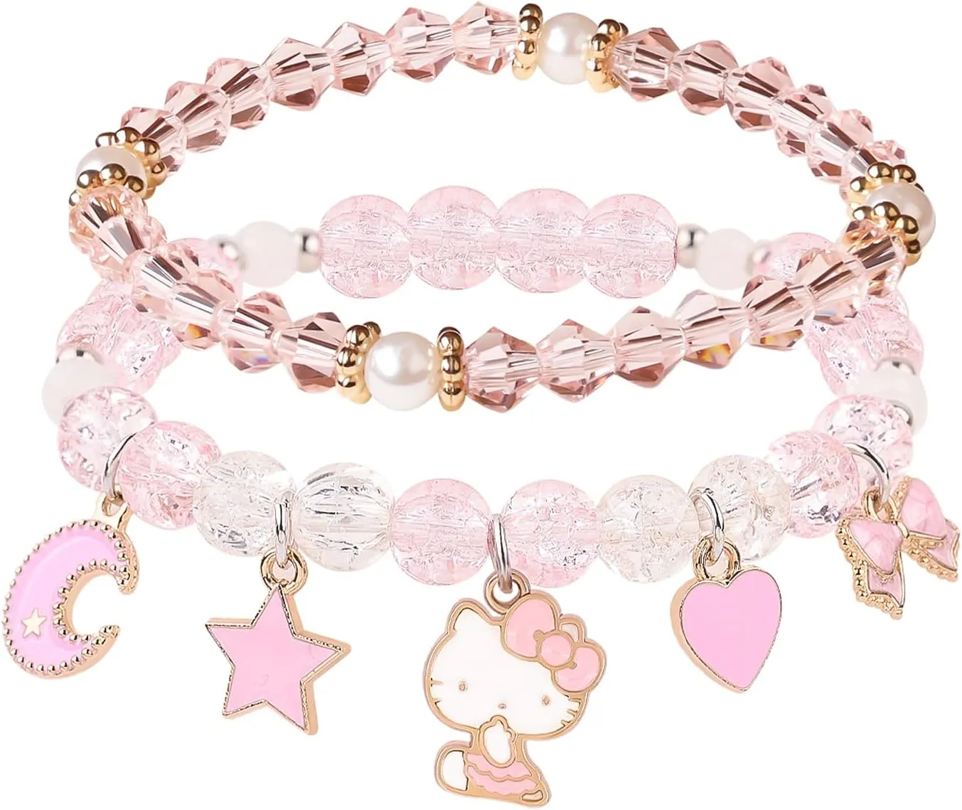 YUZHEJIE Kawaii Kitty Bracelet Stuff Matching Bracelets Set Cute Crystal Beads Cartoon Elastic Friendship Bracelets Jewelry Gifts for Women Girlfriend Best Friend Sister