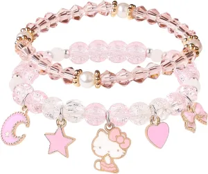YUZHEJIE Kawaii Kitty Bracelet Stuff Matching Bracelets Set Cute Crystal Beads Cartoon Elastic Friendship Bracelets Jewelry Gifts for Women Girlfriend Best Friend Sister