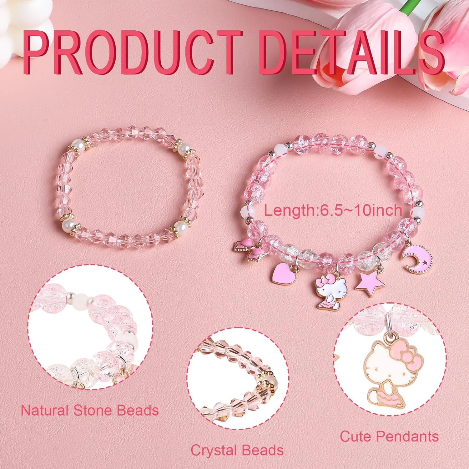YUZHEJIE Kawaii Kitty Bracelet Stuff Matching Bracelets Set Cute Crystal Beads Cartoon Elastic Friendship Bracelets Jewelry Gifts for Women Girlfriend Best Friend Sister