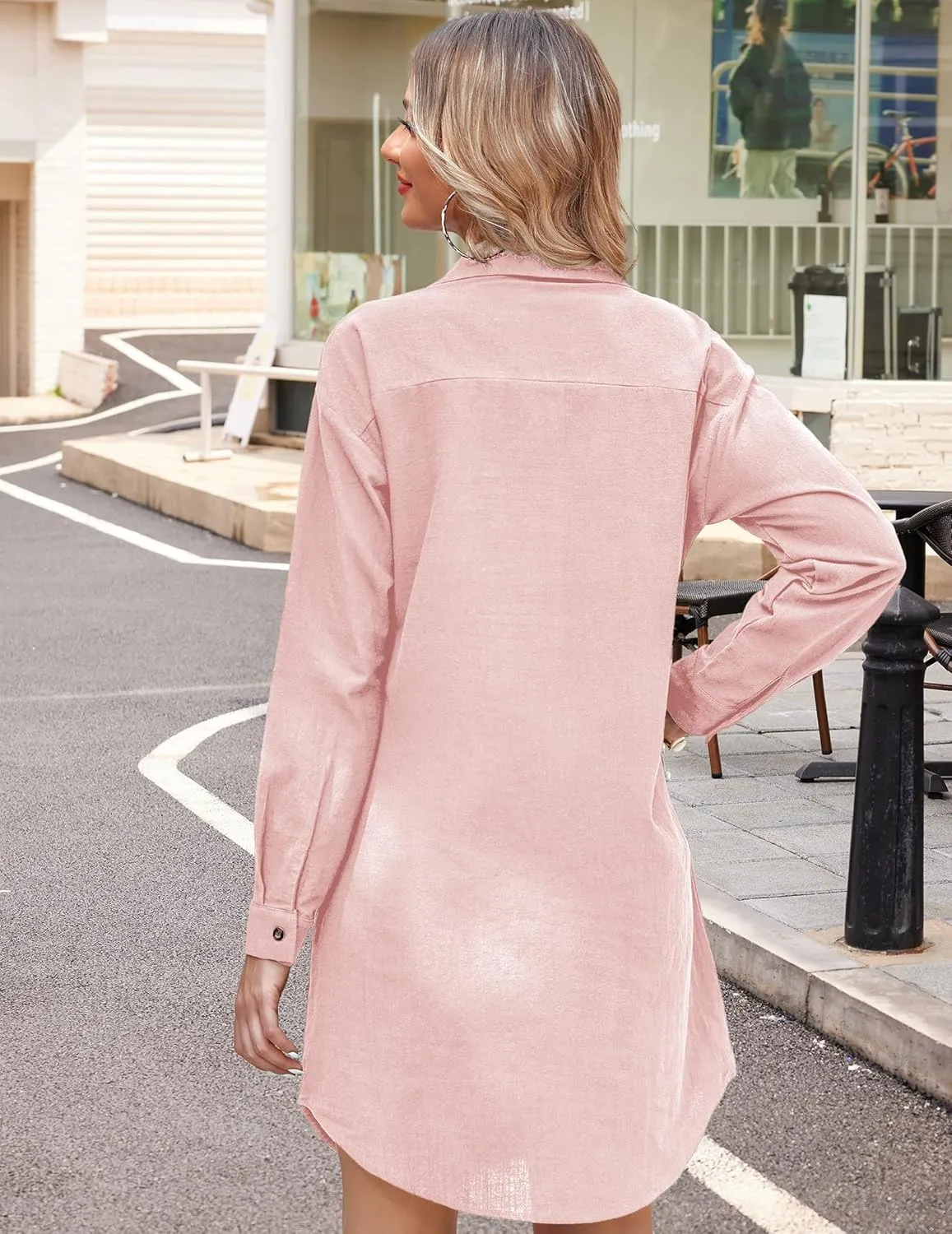 Zeagoo Women Summer Dress Cotton Linen Shirt Dress Button Down Tunic Dress Beach Cover Up Dress